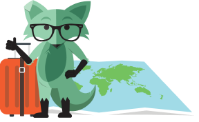 Fox holding an international map