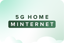 Bold, stylized '5G Home MINTernet' text displayed against a mint-green background with soft white clouds.